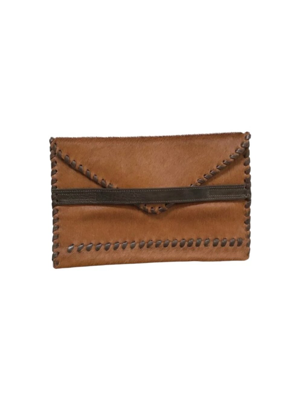 Laggo Polka Envelope Clutch Bag Purse Womens Brown Pony Hair Leather Bohemian